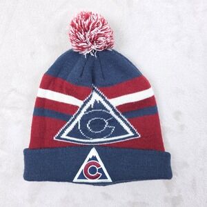 Colorado Avalanche Beanie Hat Youth Large Blue Red Knit Cuff Pom NHL Hockey Warm